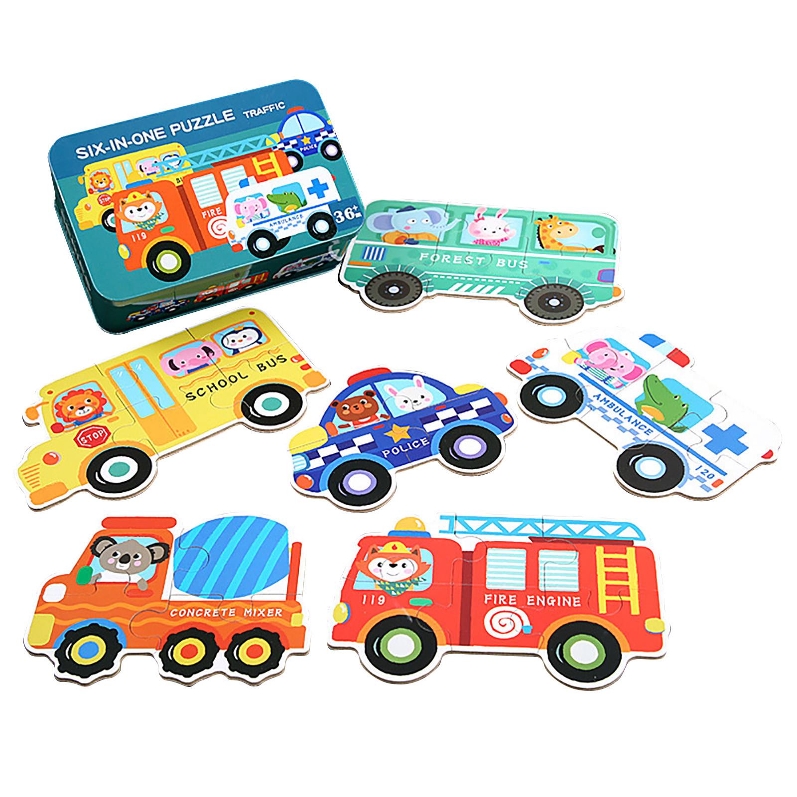 

(H0826)Животное Транспорт Персонаж Si x в одном Пазлы для Детей Путешествия Железный Ящик Игрушка Подарок