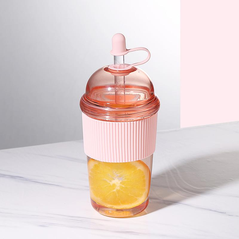 Portable Flip Straw Cup Plastics Ins Style Transparent Water Cup High-Capacity Water Bottles Tea Coffee Milk Heat-Resistant Juice Jelly Cups