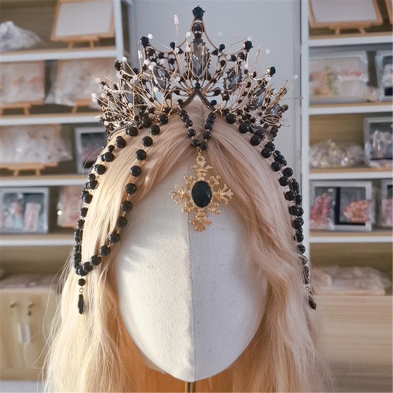 Blingbling Crown Hair Hoop Girl Halloween Party Elegant Pageant Water Drop Bead Girl Coronet Costume Headwear