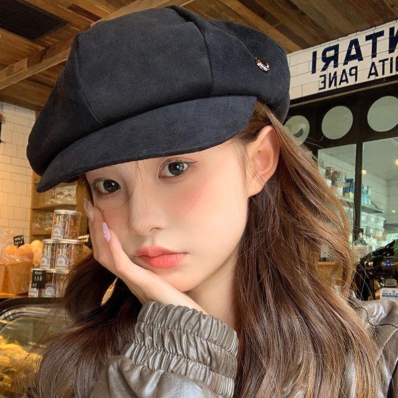 

Восьмиугольная шляпа с квадратным и круглым лицом большой обхват головы простой берет для женщин осень и зима лицо показывающий маленькую шляпу облако художника one size