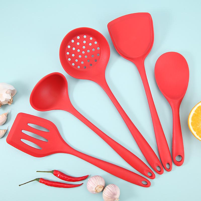 Colored Silicone Kitchenware Set: Non-stick, High Temp-Resistant, Food-Grade Spatula & Soup Ladle.