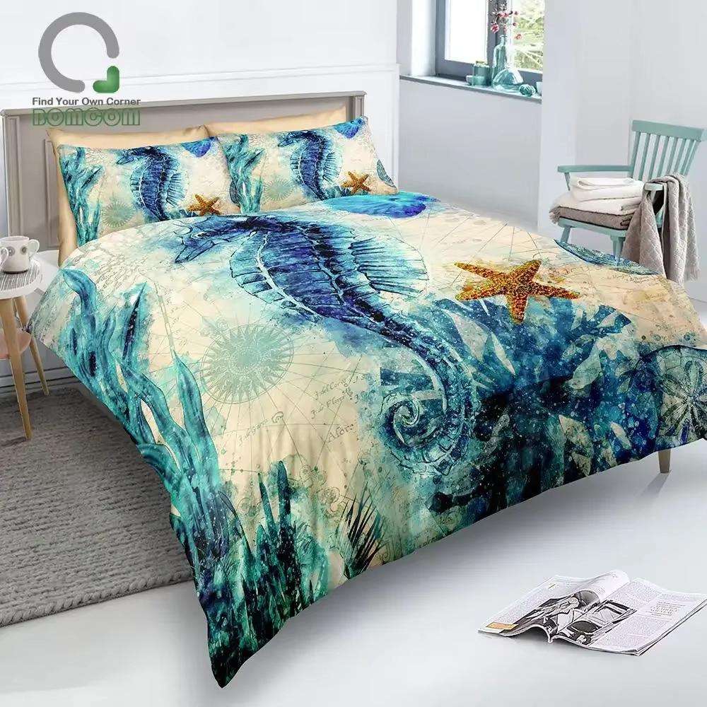 Cartoon Seahorse Down Comforter Set Bedding Set 3-piece Duvet Cover Set