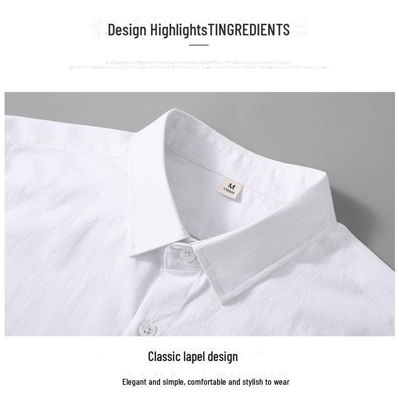 Men's Summer Heavyweight White Short-Sleeve Cotton Shirt - Solid Color Casual Lapel Design