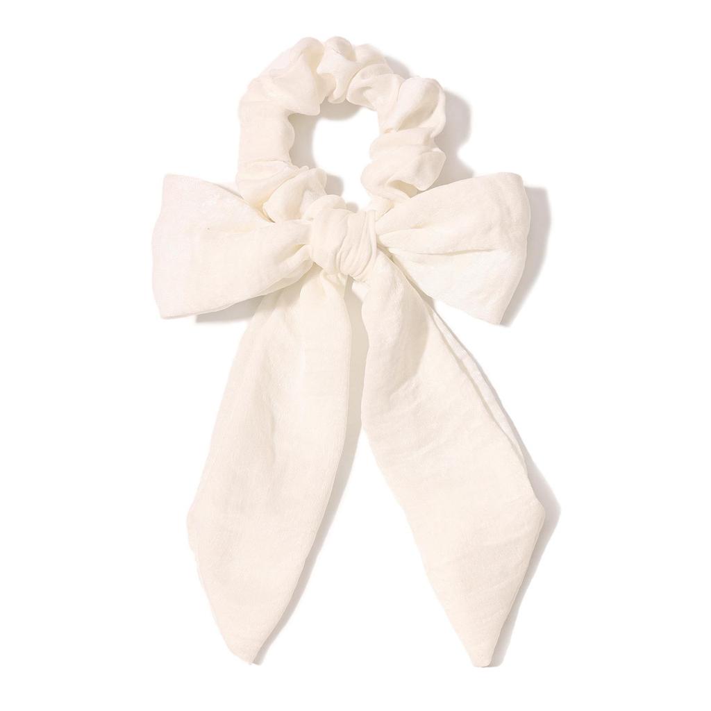 European & American Retro Silk-Like Ribbon Bow Hair Tie with Detachable Streamer – Wrinkled Satin Fabric Hair Accessory