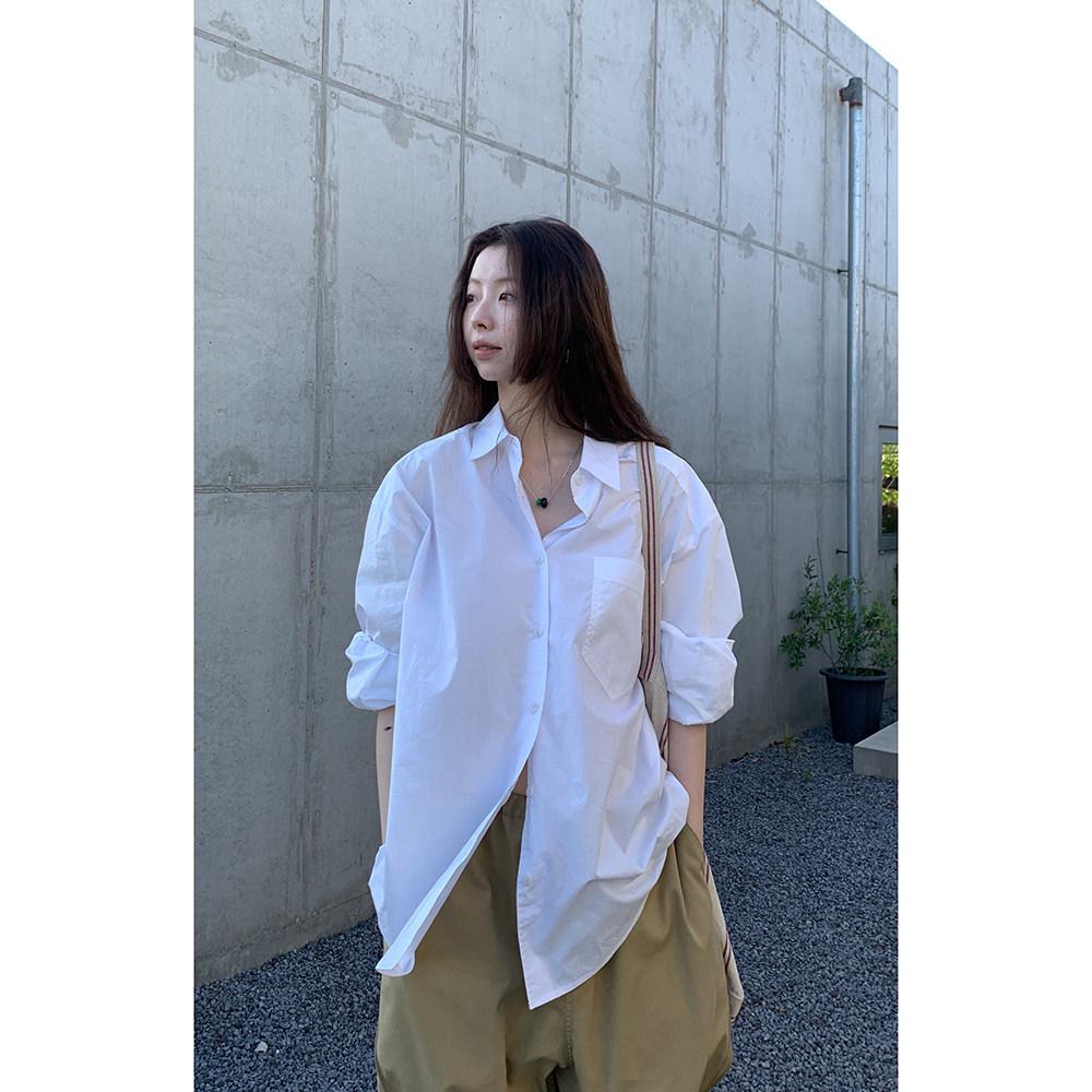 Hello60s Combed Yarn Minimalist Pure Cotton White Loose Long Sleeve Shirt Medium белый
