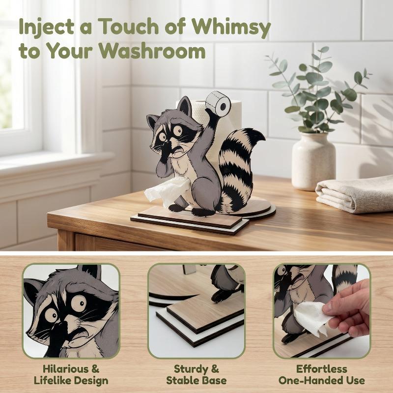 Creative and Funny Wooden Cartoon Animal Vertical Bathroom Entrance Countertop. Bathroom Personalized Roll of Toilet Paper Holder.