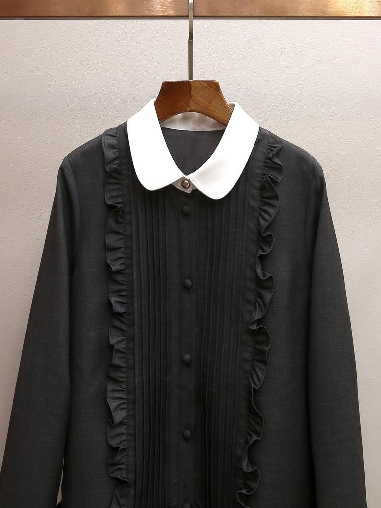Spring Gray Color Block Ruffle Patchwork Dress for Women