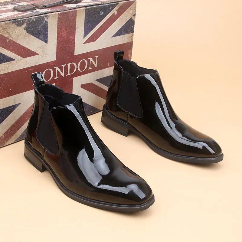 

Модный тренд 2025 года новая британская мужская обувь из кожи на высоком голенище с заостренными носками и ногами ботинки челси короткие ботинки модная обувь парикмахера 44