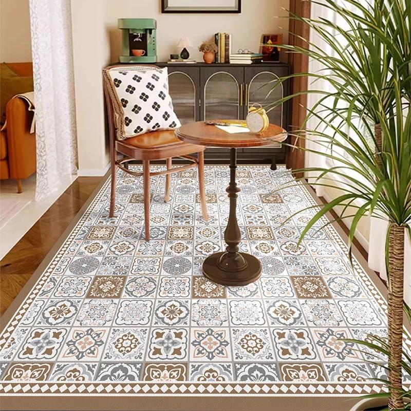 Balcony Waterproof Floor Mat Large Size Pvc Leather Anti-slip Carpet American Retro Home Decoration Rug for Kitchen Floor Mat