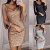 Cocktail Sequins Slim Dress Midi Party Dress Women Bodycon Dresses Ladies Sexy Tassels Dress