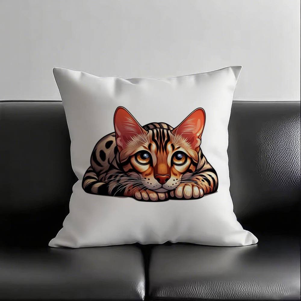 1 Stück Bengal Katze Kissenbezug Quadratisch Schlafzimmer Sofa Freizeit Komfort Kissen Auto Wohnzimmer Heimdekoration