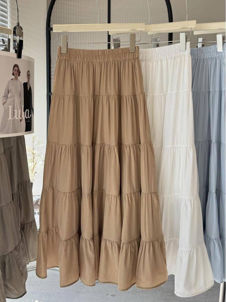 Women's A-line High-Waisted Tiered Skirt, 2025 Spring Collection, Versatile Gentle Style with Large Flare