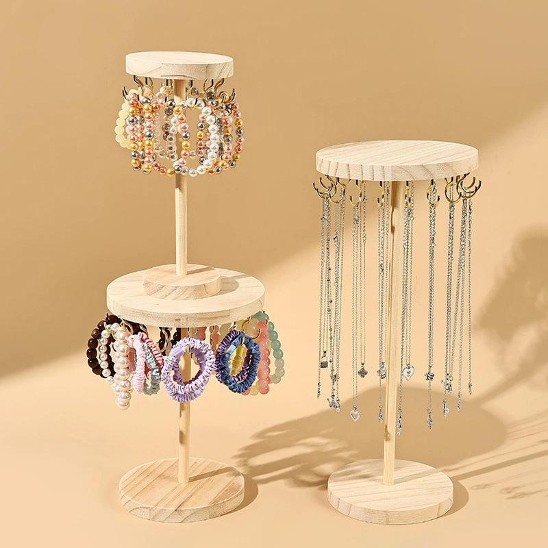 Necklace Holder Organizer Jewelry Tree Stand With 12/18 Metal Hooks Wooden Necklace Display Tower For Home Or Show Selling Use