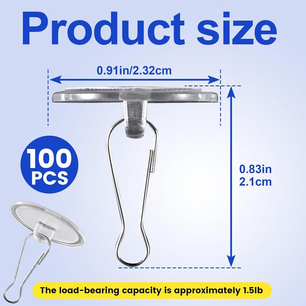 100 Pack Self-Adhesive Ceiling Hooks, No-Drill Ceiling Discs for Hanging, Removable Sticky Wall Hanger for Wedding, Birthday Wall Decoration - Clear