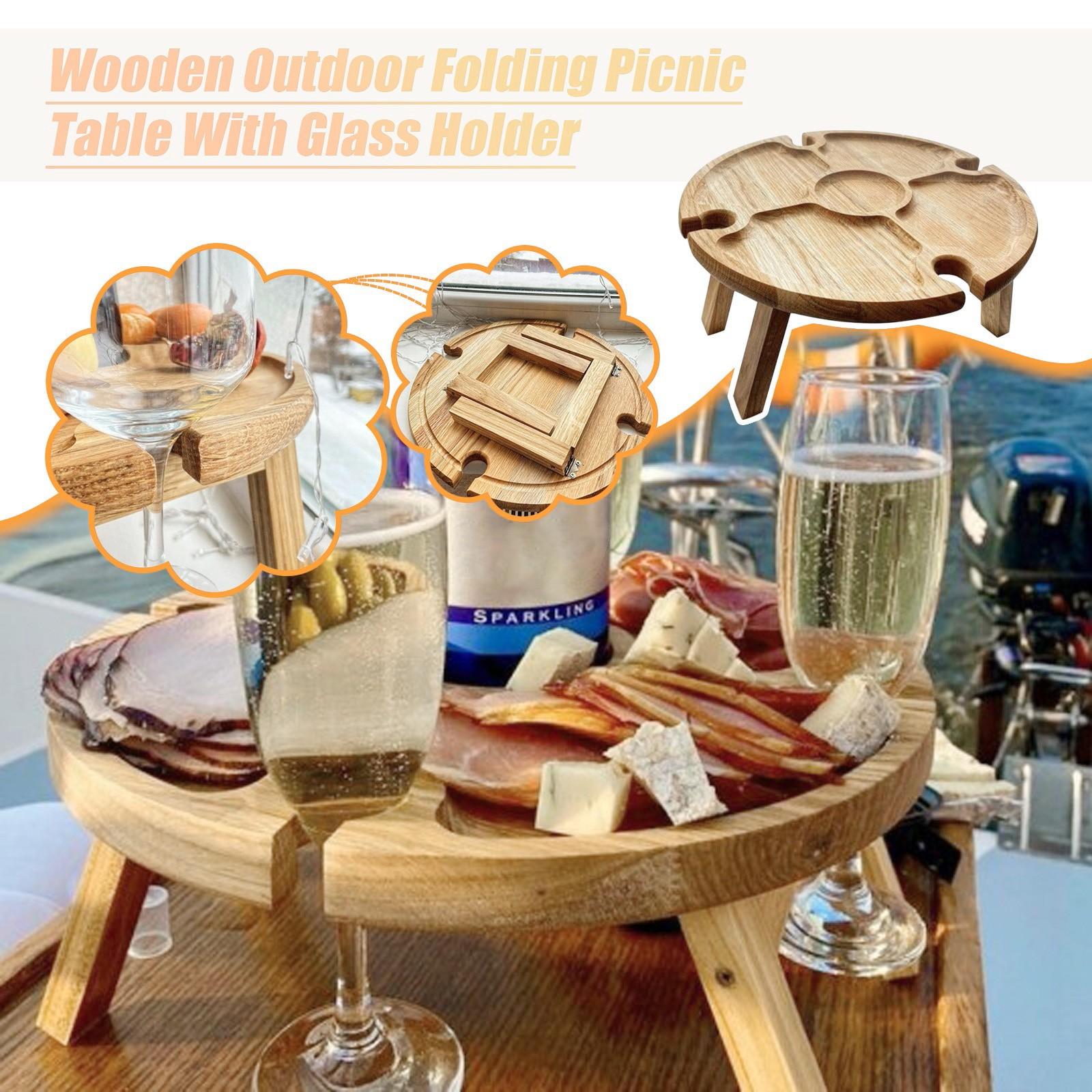 

Деревянный складной стол для пикника на открытом воздухе с держателем стекла 2 в 1 стойке для бокалов для вина