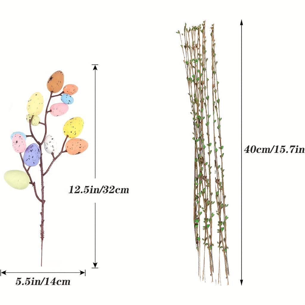 26pcs Plastic Easter Egg Twig Arrangements Artificial Easter Egg Vine Branches Spring Floral Stems Centerpiece Wreath Decoration