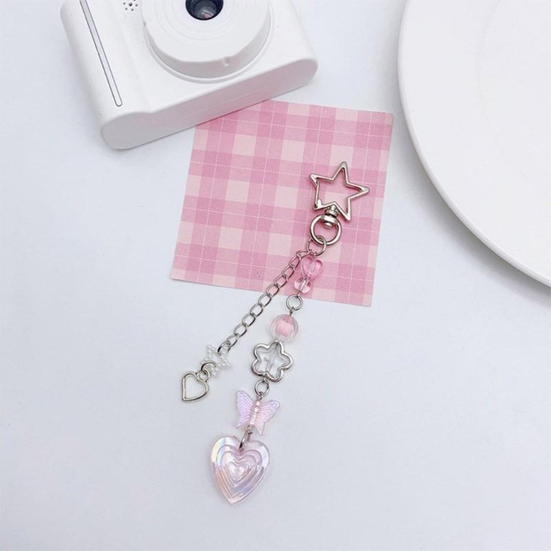 Star Heart Bowknot Pendant Phone Charm Hangings Rope Sweet Phone Chain Strap Bag Decoration Lanyard Keychain Accessory