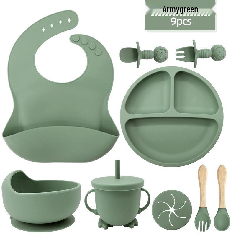 Silicone Baby Feeding Set: Bib, Suction Bowl, Utensils, Plate for 6-Month-Olds