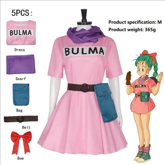 Anime Bulma Cosplay Kostuum Roze Jurk Uniform Kawaii Meisjes Volledige Set Outfits Halloween Carnaval Maskeradefeest voor Volwassen Vrouwen 120