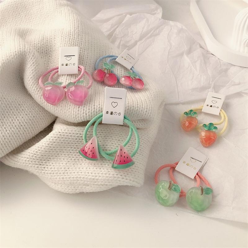 10PCS Children's Carrot Headband, Korean Cute Fruit Headband, Baby Tie Hair Rubber Band, Cherry Hair Rope, Hair Loop