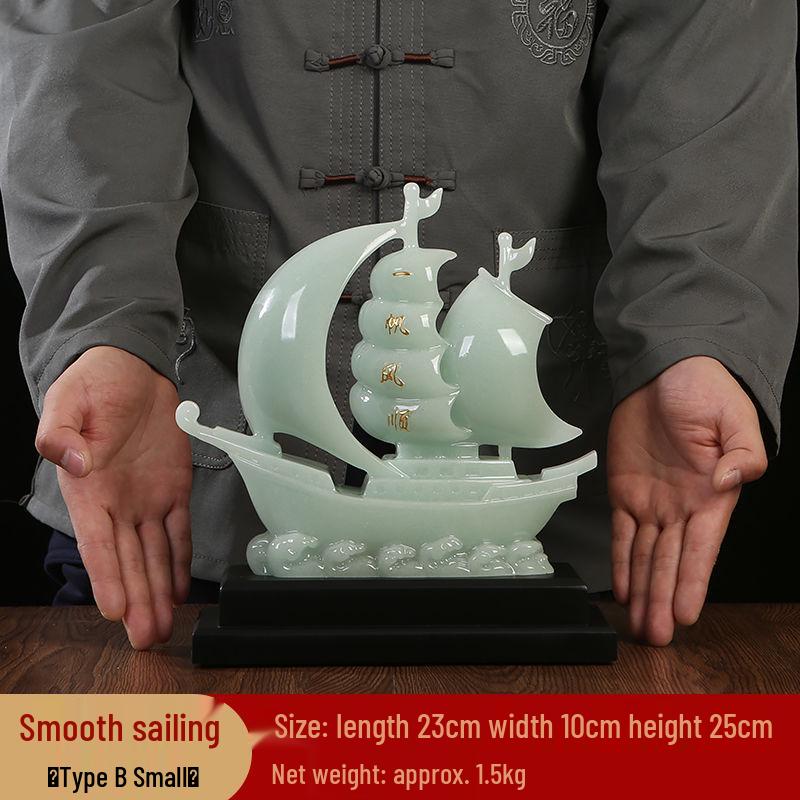 

Smooth Sailing Jade Sailboat Ornament - Decor for Wine Cabinet or Office Display, Ideal Opening Gift