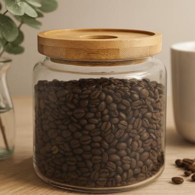 Glass Jar 500ml Bamboo 10cm