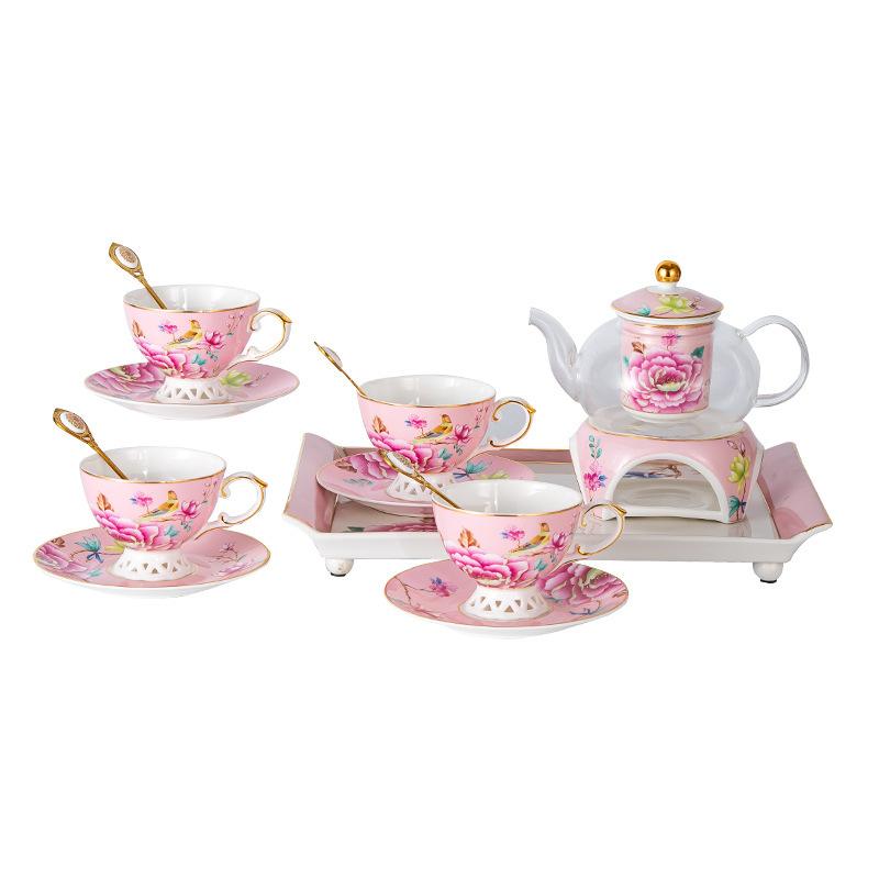 Premium Flower Teapot, Health Pot, Afternoon Tea Set, Ceramic Coffee Cup, Saucer, Spoon, Multi-Person Set For 2 People