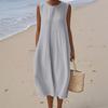Women's Fashion Casual Sleeveless Round Neck Solid Color Elegant Temperament Dress