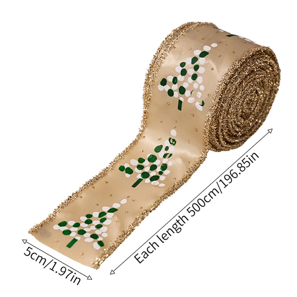 Wire edged decorative ribbons with holiday scallion prints designed for Christmas wreaths floral crafts and packaging use