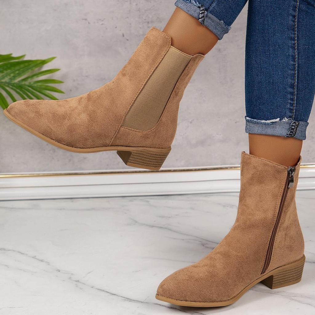 Damskie buty jeździeckie w brytyjskim stylu, z zamszu, za kostkę, na grubej podeszwie, z zamkiem z boku