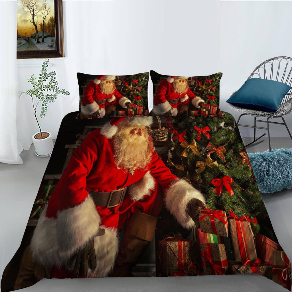 3D Christmas Bedding Set, New Year Atmosphere Decoration, Quilt Covers, Pillowcases, 2/3 Pieces, New Year Room, Soft Zippered Bedroom Decoration