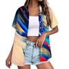 Women Casual Summer Beach Shirt Textured Printed Short Sleeve Button Down Blouse Lightweight Loose Fit Top for Outdoor