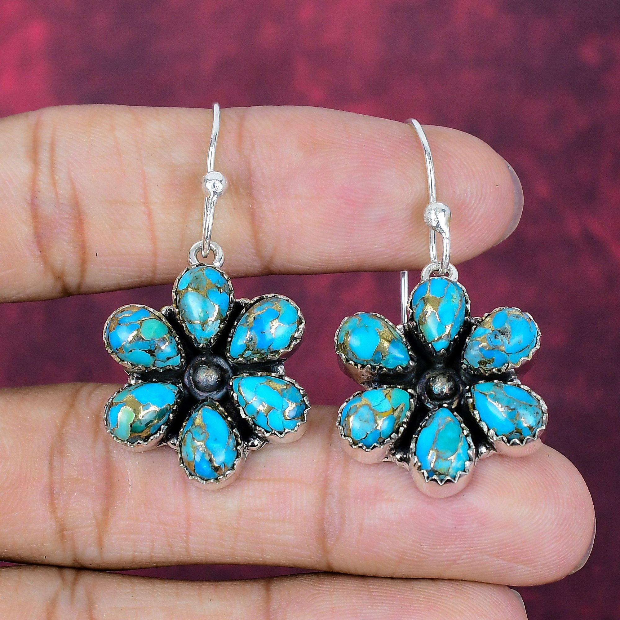 

Серьги ручной работы из голубой медной бирюзы, серьги из стерлингового серебра 925 пробы, украшения с камнем месяца рождения, подарок «Любовь навсегда» 1.77 Inches