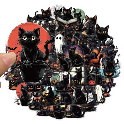 50PCS Halloween Black Funny Cat Stickers Horrible Pumpkin Sticker Animal Aesthetic Vinyl Waterproof Decals for Water Bottle