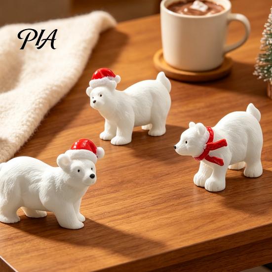 Christmas Theme Crafts Miniature Polar Bear Figurines, Durable Synthetic Resin Animal Mini Sculptures Ornaments, Decorative Accents for Fairy