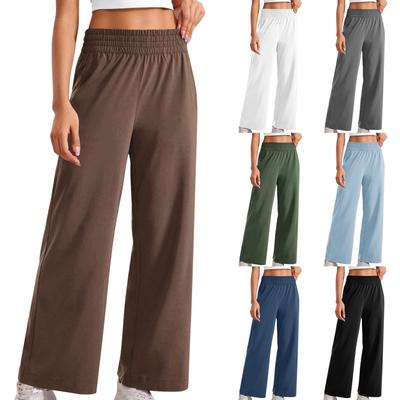 Pantalones deportivos casuales con cintura elástica para mujer, pantalones anchos activos con bolsillos