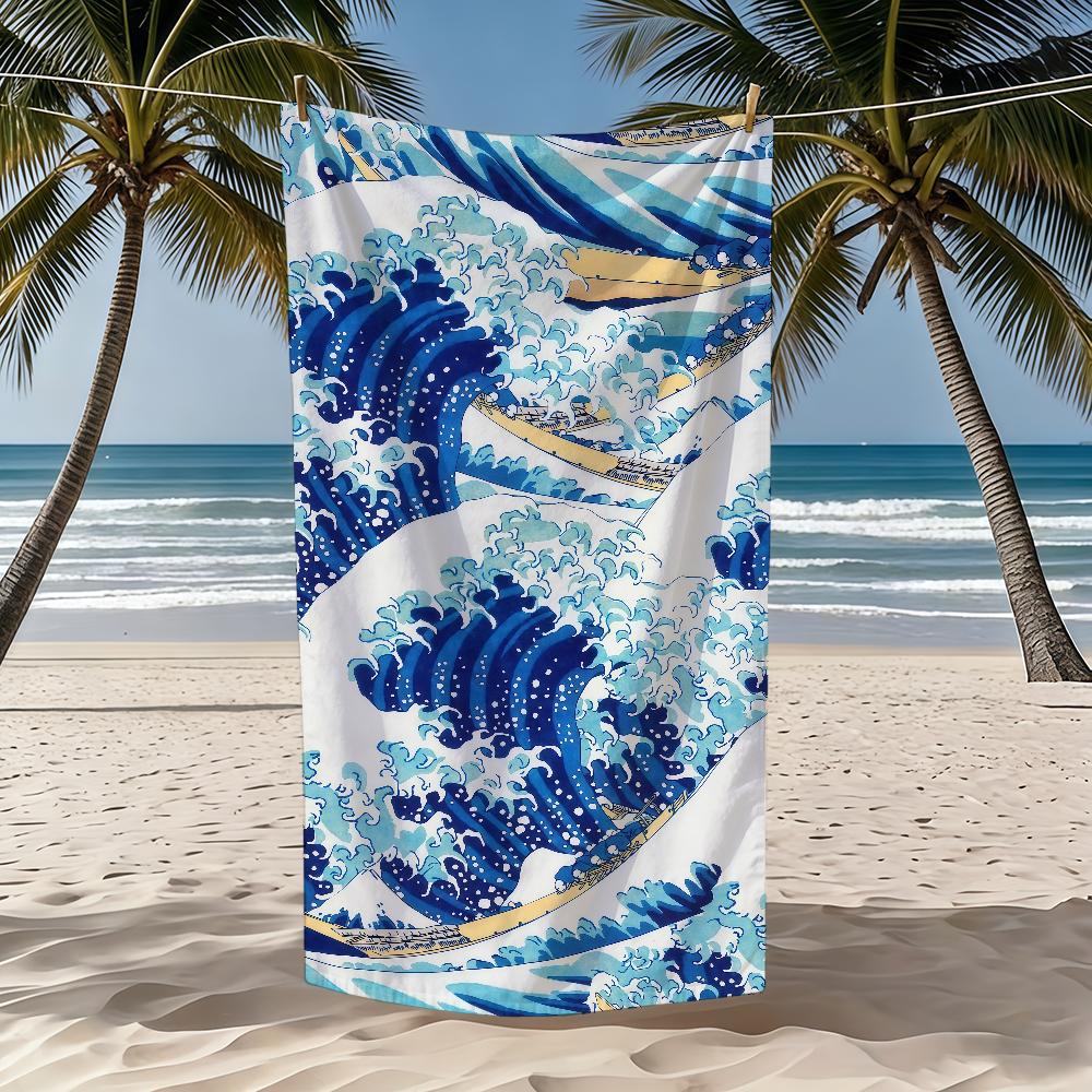Towel Textile Bathrobe Beach Quick-Drying Lightweight Portable Great Camping Swim Pool Hokusai Wave Travel