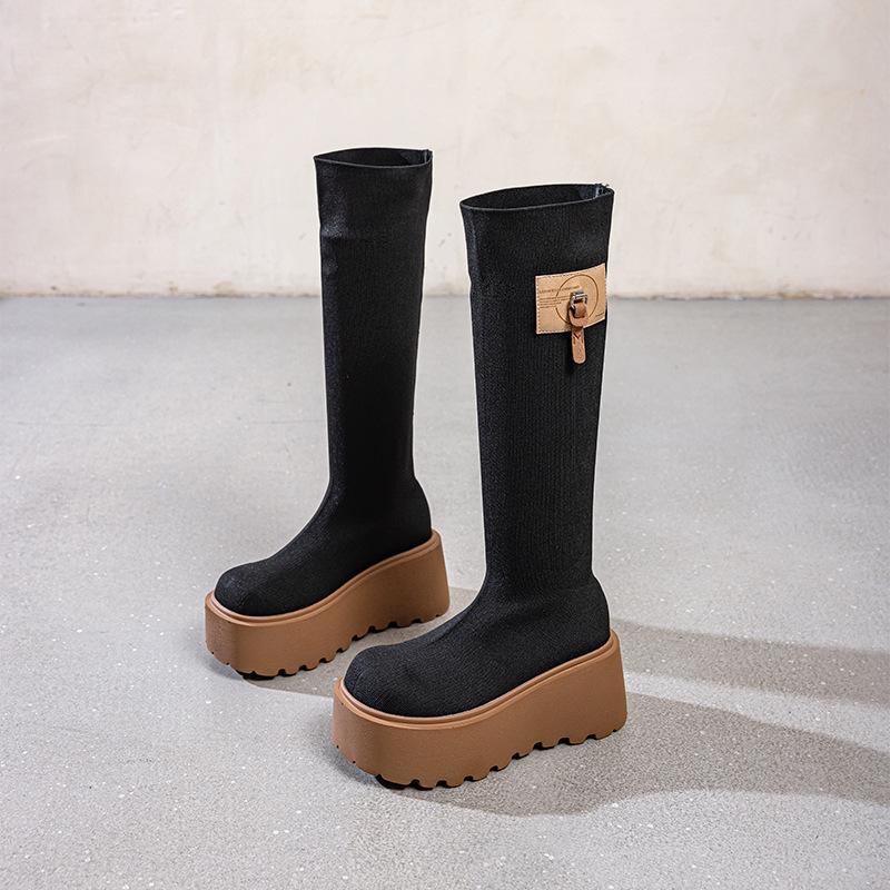 

Коричневые вязаные ботинки на высокой платформе для женщин - Коллекция осень/зима 2025 39