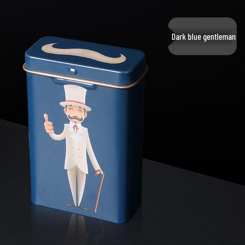 Men's 20-Capacity Tinplate Cigarette Case, Personalized Metal Hand-Rolled Holder, Multi-Pattern, Waterproof & Moisture-Proof.