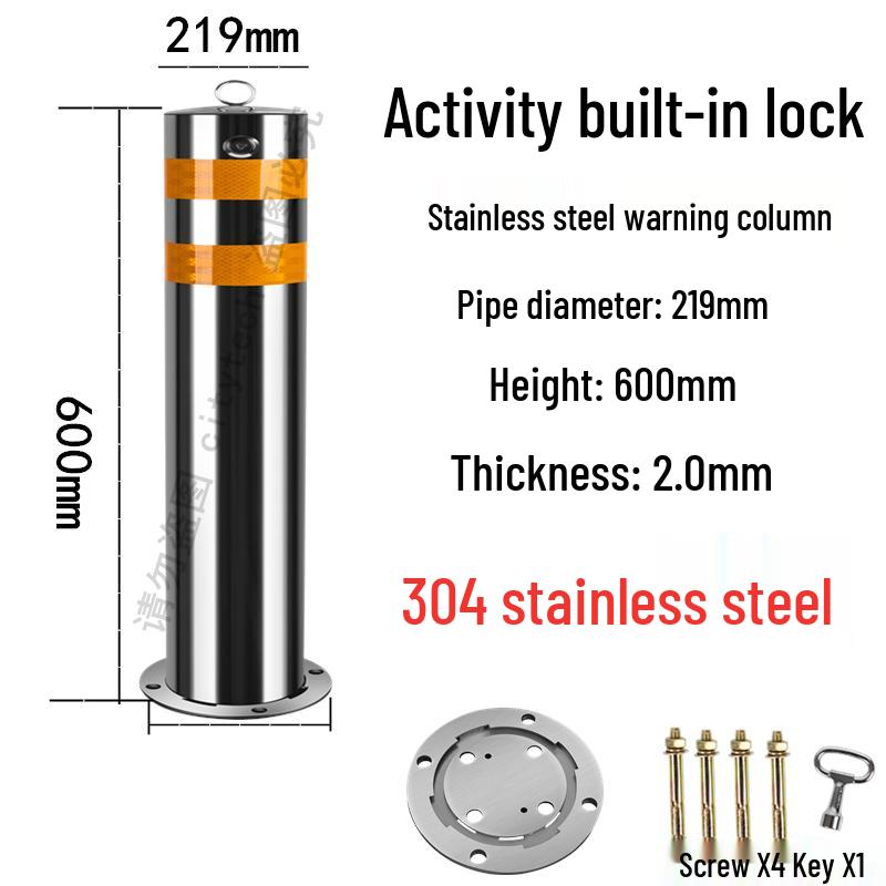 Stainless Steel Reflective Bollard: Thickened Anti-Collision Road Post, 304 Steel Parking Space Isolation Post.