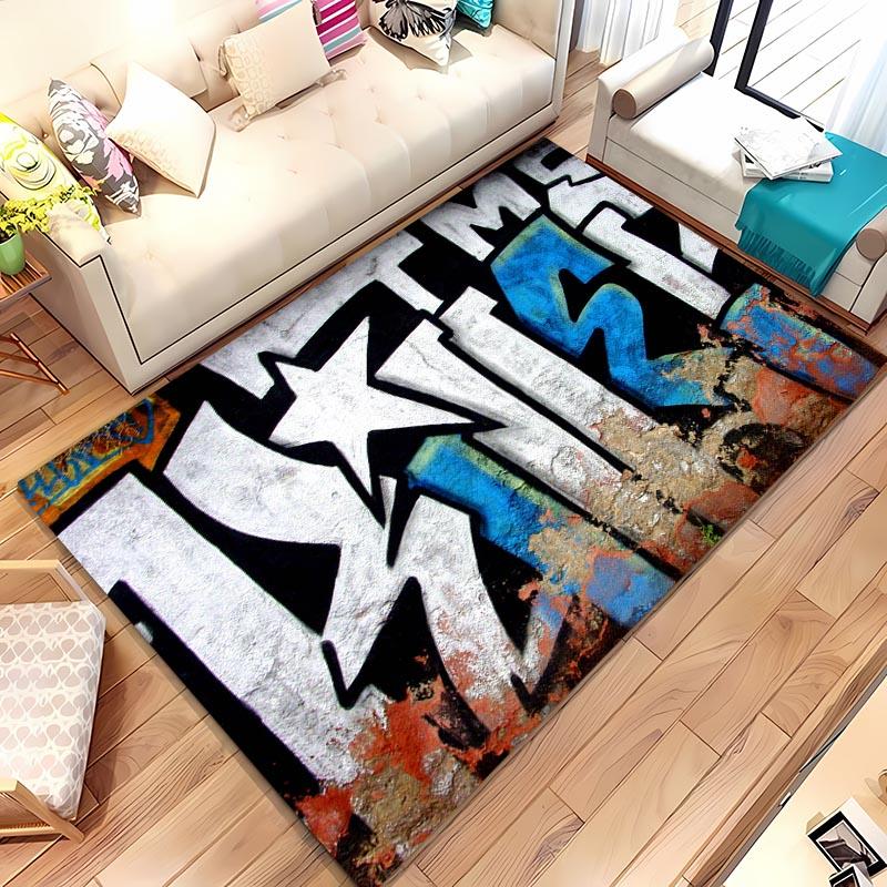Colourful Graffiti 3D Printing Area Carpets for Home Living Room Kids Bedroom Sofa Doormat Kitchen Floor Rugs Anti-slip Decor