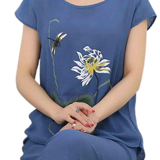 Set de pantaloni de tricou Home Maneca scurta din doua piese Set de imbracaminte de casa pentru femeie Set de haine de casa cu flori cu imprimeu animal Pantaloni de dormit