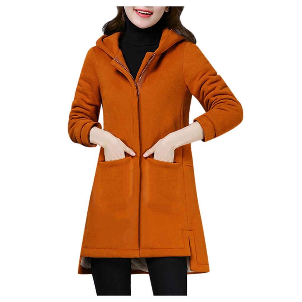 Womens Lapel Cashmere Wool Blend Trench Long Coat Hooded Outwear Oversize Jacket