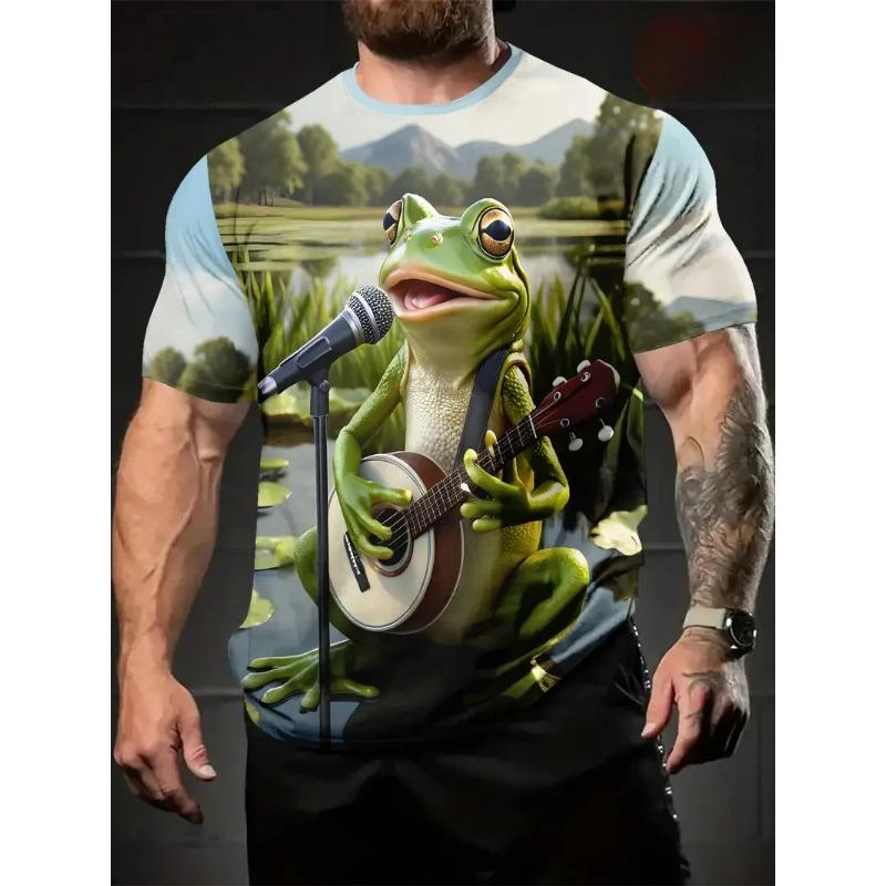 Funny Frog Graphic 3D Printed T-shirts Summer Casual Sport Round Neck Short Sleeved Men's T-shirts