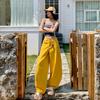 Yellow Cargo Jeans Women High Waist Loose Wide Leg Pants