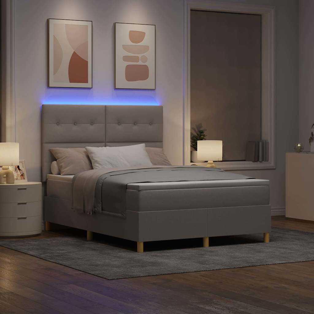 LED Box Spring Bed with Mattress Taupe 140 x 200 cm Fabric