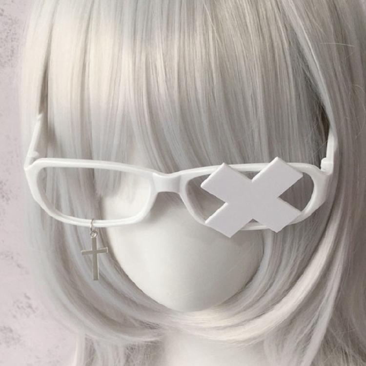 Anime Cosplay Costume Subcultures Crucifix Glasses Frame Funny Novelty Eyewear Gothic Crosses Glasses Frame White