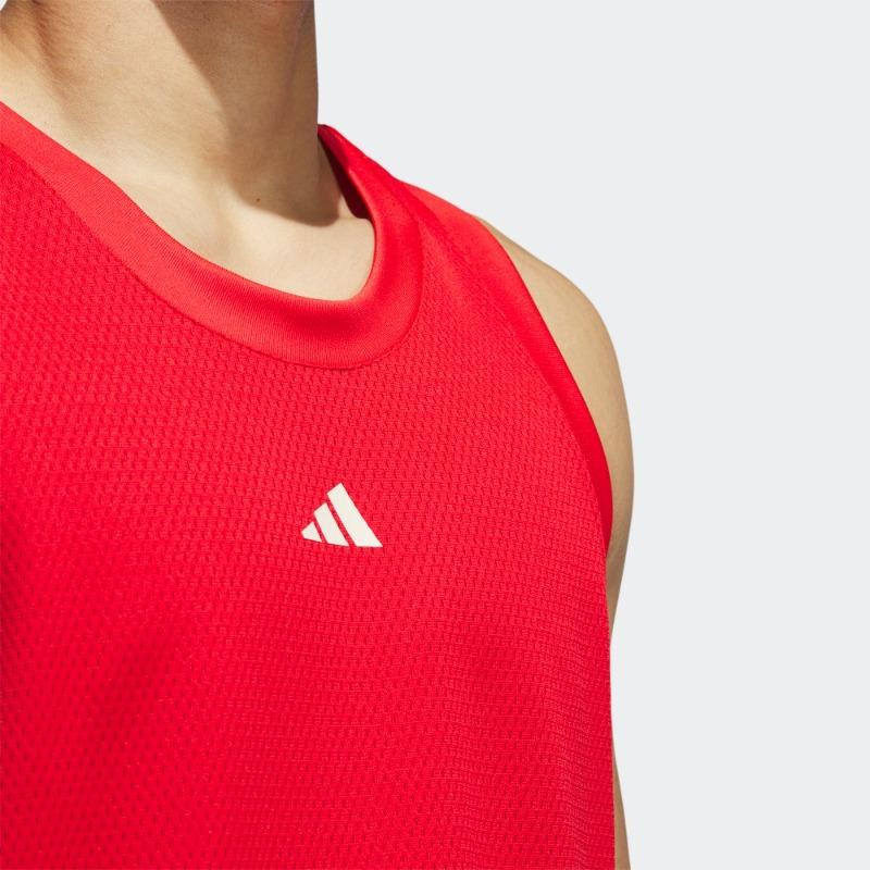 Adidas Solid Color Logo Loose Basketball Sports Crew Neck Vest Men Tops Red IL2266