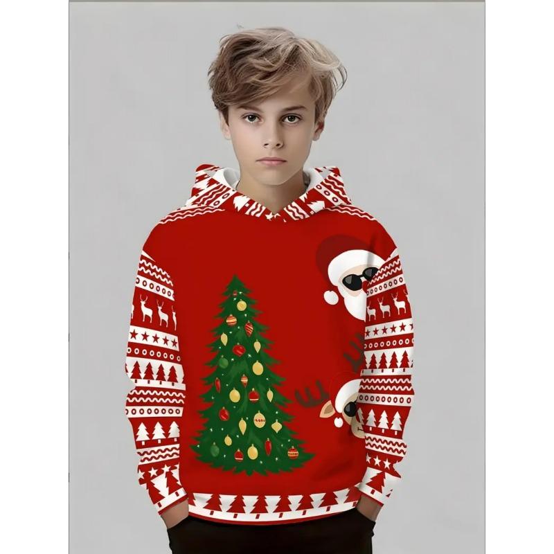 Kids Clothes Funny Christmas Hoodies Santa Claus Reindeer Long Sleeve Thin Sweatshirt for Boys Girls 3-10Y Xmas Gifts for Child