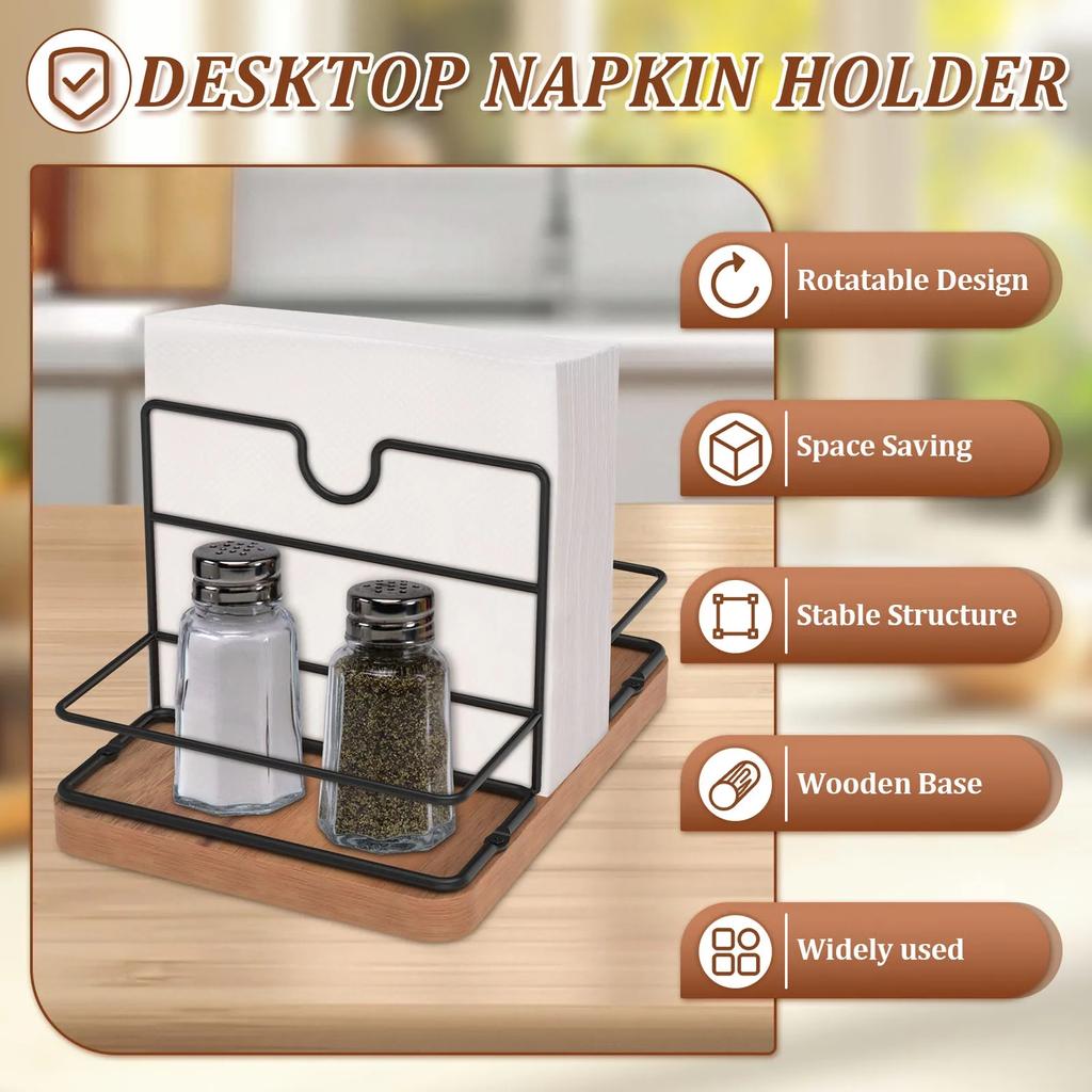Napkin Holder for Table, Rotatable Metal Napkin Holder Caddy Modern Napkin Dispenser for Table Kitchen Countertop|Coffee Bar